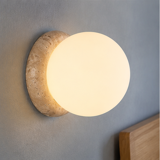 LuxRoyale Outdoor Wall Sconce Light with Natural Stone Base & Frosted Globe Shade