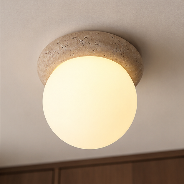 LuxRoyale Outdoor Wall Sconce Light with Natural Stone Base & Frosted Globe Shade