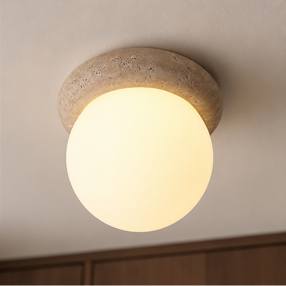 LuxRoyale Outdoor Wall Sconce Light with Natural Stone Base & Frosted Globe Shade