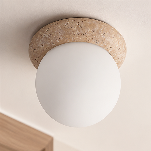 LuxRoyale Outdoor Wall Sconce Light with Natural Stone Base & Frosted Globe Shade
