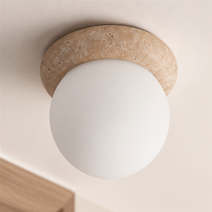 LuxRoyale Outdoor Wall Sconce Light with Natural Stone Base & Frosted Globe Shade