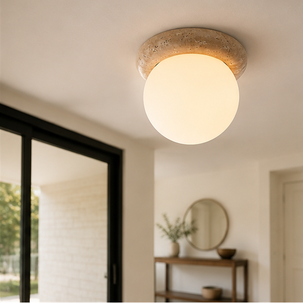 LuxRoyale Outdoor Wall Sconce Light with Natural Stone Base & Frosted Globe Shade