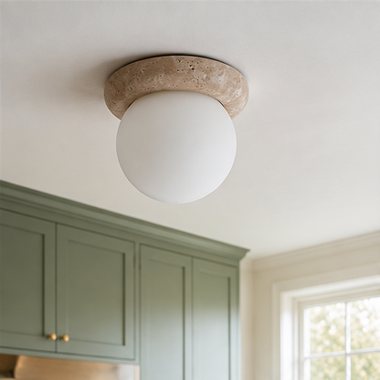 LuxRoyale Outdoor Wall Sconce Light with Natural Stone Base & Frosted Globe Shade
