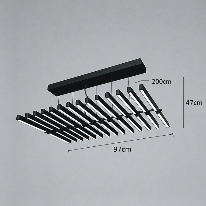 Royelux Modern Fishbone Chandelier-Black Aluminum LED Dining Room Light Fixture