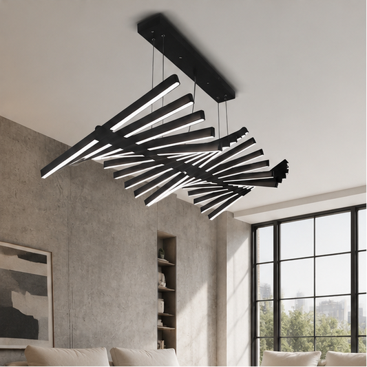 Royelux Modern Fishbone Chandelier-Black Aluminum LED Dining Room Light Fixture