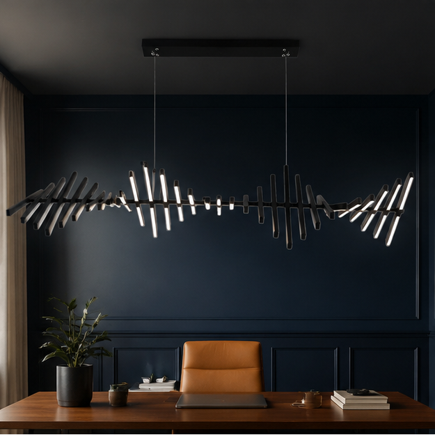 Royelux Modern Fishbone Chandelier-Black Aluminum LED Dining Room Light Fixture