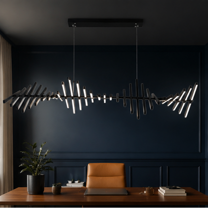 Royelux Modern Fishbone Chandelier-Black Aluminum LED Dining Room Light Fixture