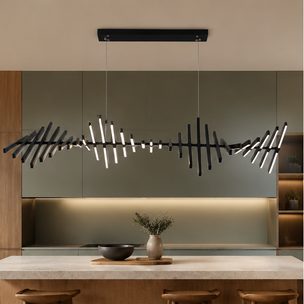 Royelux Modern Fishbone Chandelier-Black Aluminum LED Dining Room Light Fixture