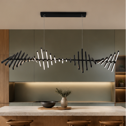 Royelux Modern Fishbone Chandelier-Black Aluminum LED Dining Room Light Fixture
