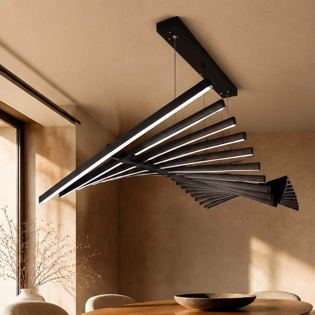 Royelux Modern Fishbone Chandelier-Black Aluminum LED Dining Room Light Fixture