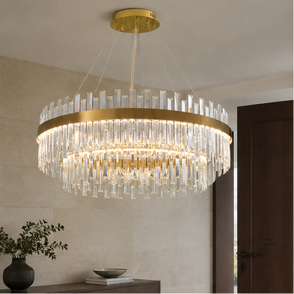 RoyaleGlow Tiered Crystal Chandelier-Modern Gold Pendant Light Fixture