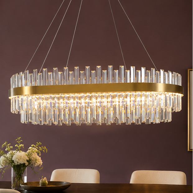 RoyaleGlow Tiered Crystal Chandelier-Modern Gold Pendant Light Fixture