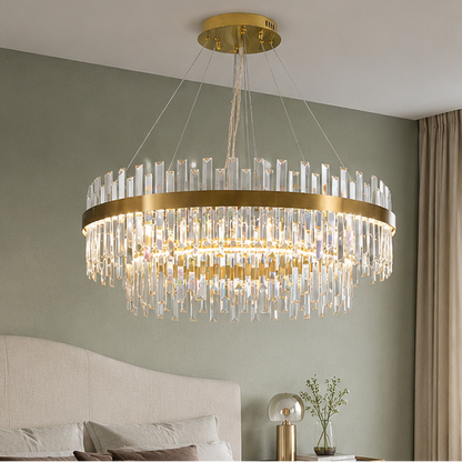 RoyaleGlow Tiered Crystal Chandelier-Modern Gold Pendant Light Fixture