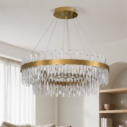 RoyaleGlow Tiered Crystal Chandelier-Modern Gold Pendant Light Fixture