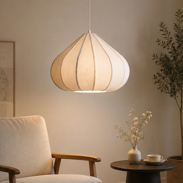 LuxRoyale Pleated Fabric Pendant Light – Modern Organic Linen Look Fixture