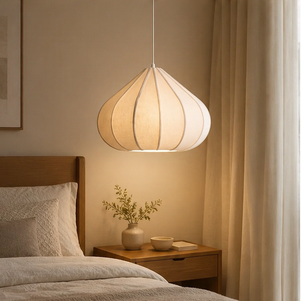LuxRoyale Pleated Fabric Pendant Light – Modern Organic Linen Look Fixture