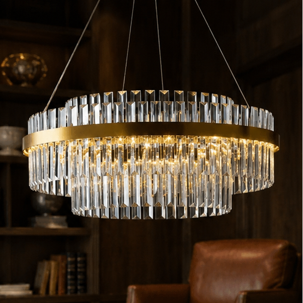 RoyaleGlow Tiered Crystal Chandelier-Modern Gold Pendant Light Fixture