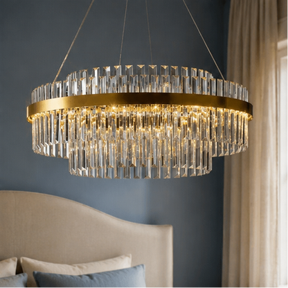 RoyaleGlow Tiered Crystal Chandelier-Modern Gold Pendant Light Fixture