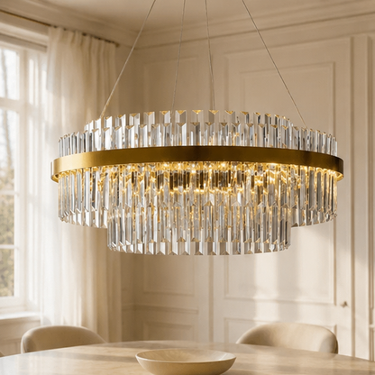 RoyaleGlow Tiered Crystal Chandelier-Modern Gold Pendant Light Fixture