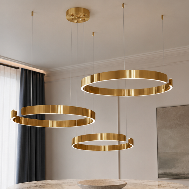 LuxRoyale LED Ring Chandelier-Dimmable Modern Pendant Light for Dining Room