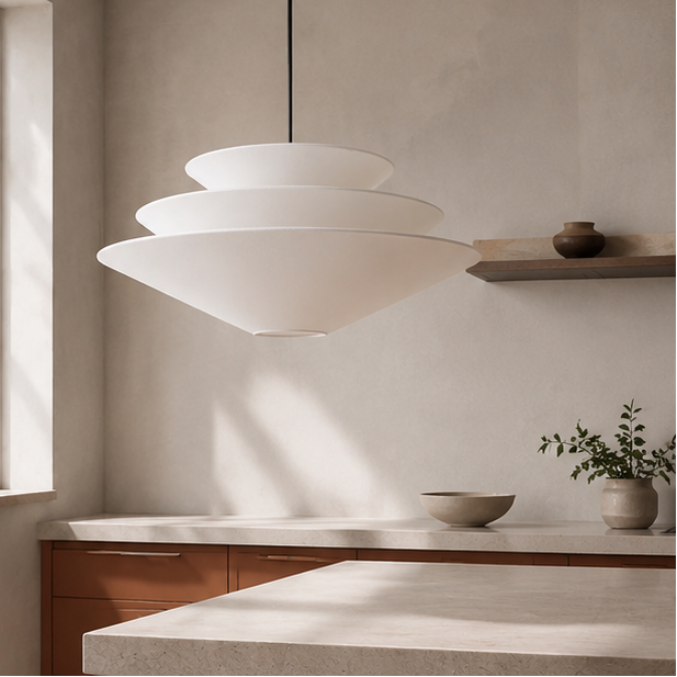 RoyaleGlow Tiered Fabric Pendant Light-Modern Disc Chandelier for Living Room