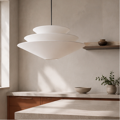 RoyaleGlow Tiered Fabric Pendant Light-Modern Disc Chandelier for Living Room