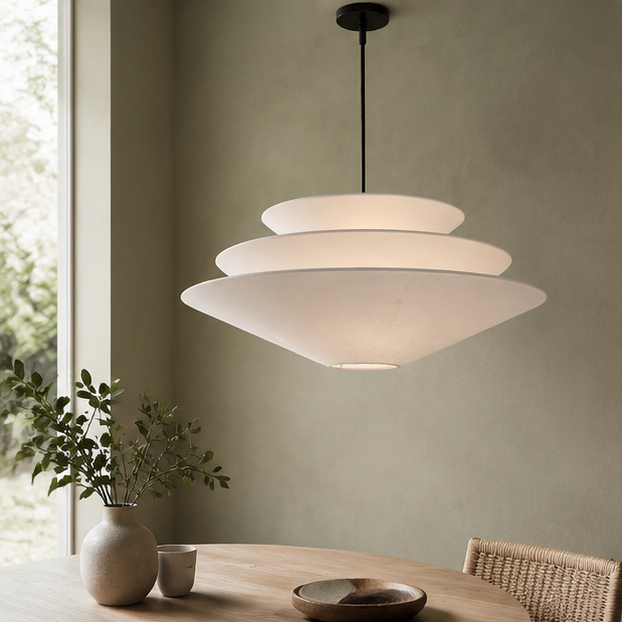RoyaleGlow Tiered Fabric Pendant Light-Modern Disc Chandelier for Living Room