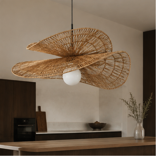 LuxRoyale Handwoven Rattan Pendant Light-Organic Petal Design Ceiling Lamp