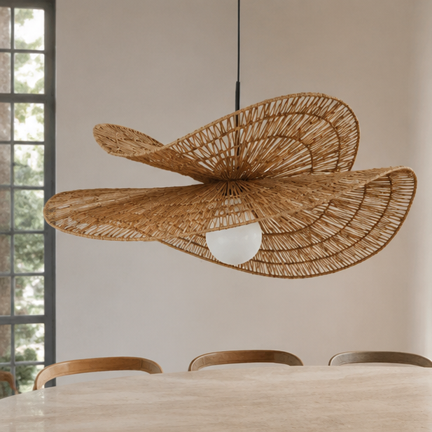 LuxRoyale Handwoven Rattan Pendant Light-Organic Petal Design Ceiling Lamp