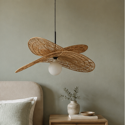 LuxRoyale Handwoven Rattan Pendant Light-Organic Petal Design Ceiling Lamp