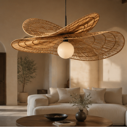 LuxRoyale Handwoven Rattan Pendant Light-Organic Petal Design Ceiling Lamp