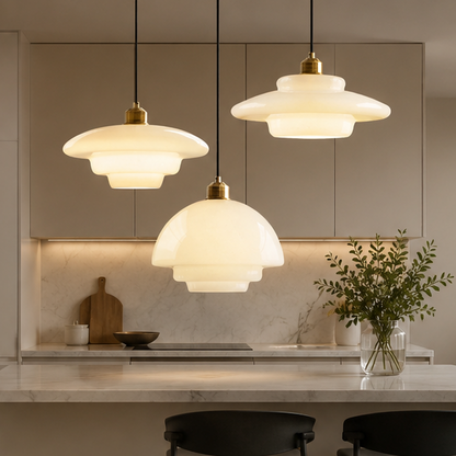 Royelux Modern Glass Brass Pendant Light for Kitchen Island & Dining Room