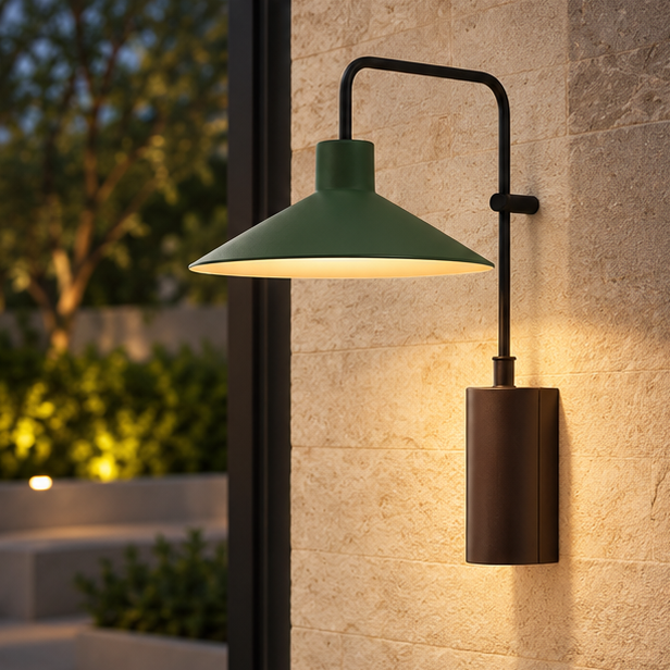 LuxRoyale Weather Resistant Modern Outdoor LED Wall Sconce Light with Metal Cone Design