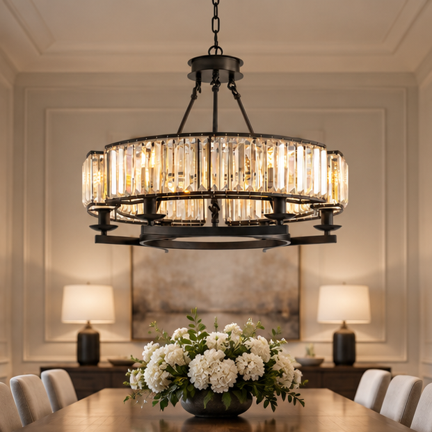 RoyaleGlow Rustic Crystal Chandelier Hanging Light Fixture For Dining Room