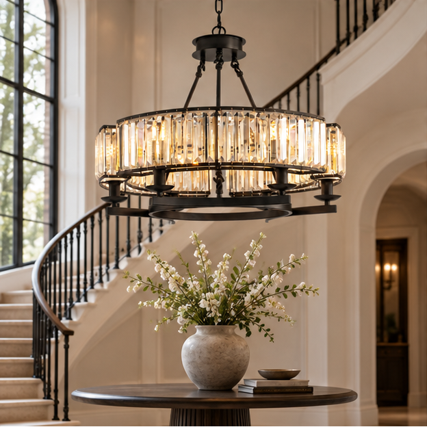 RoyaleGlow Rustic Crystal Chandelier Hanging Light Fixture For Dining Room