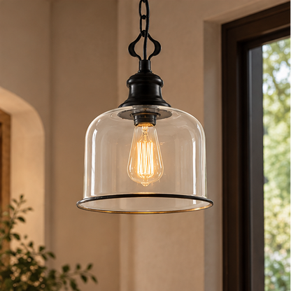 LuxRoyale Bell Shaped Glass Pendant Light - Adjustable Bronze Hanging Ceiling Fixture