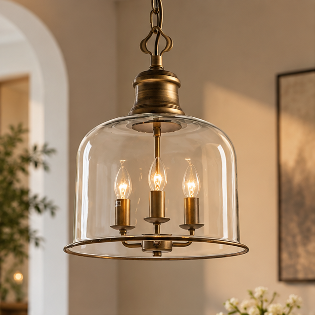 LuxRoyale Bell Shaped Glass Pendant Light - Adjustable Bronze Hanging Ceiling Fixture