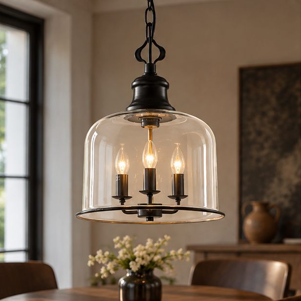 LuxRoyale Bell Shaped Glass Pendant Light - Adjustable Bronze Hanging Ceiling Fixture