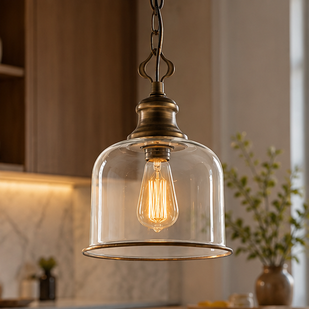 LuxRoyale Bell Shaped Glass Pendant Light - Adjustable Bronze Hanging Ceiling Fixture