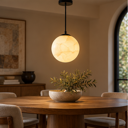 RoyaleGlow Modern Alabaster Globe Pendant Light - Adjustable LED Ceiling Lamp