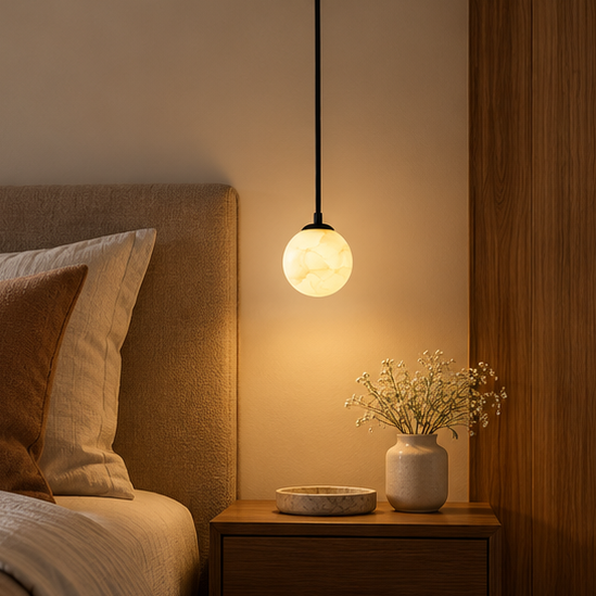 RoyaleGlow Modern Alabaster Globe Pendant Light - Adjustable LED Ceiling Lamp