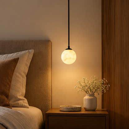 RoyaleGlow Modern Alabaster Globe Pendant Light - Adjustable LED Ceiling Lamp