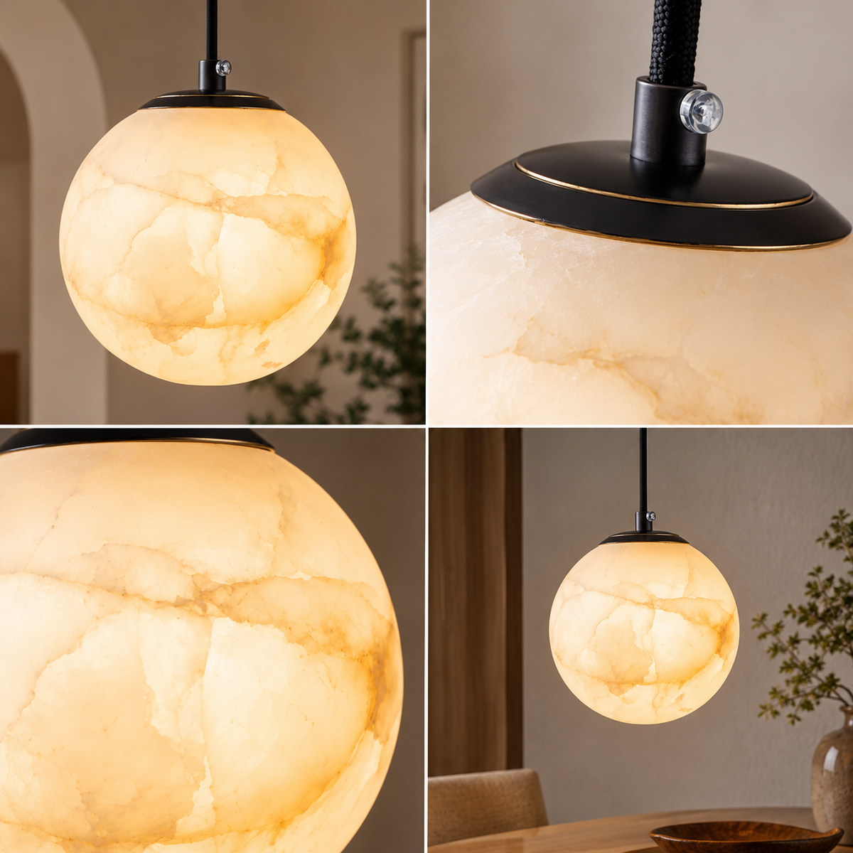 RoyaleGlow Modern Alabaster Globe Pendant Light - Adjustable LED Ceiling Lamp
