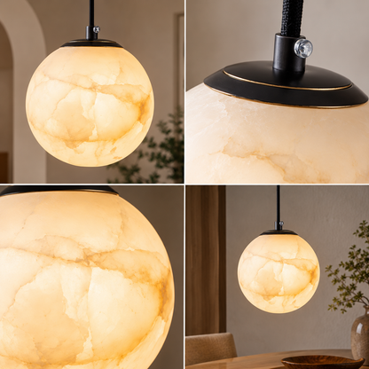 RoyaleGlow Modern Alabaster Globe Pendant Light - Adjustable LED Ceiling Lamp