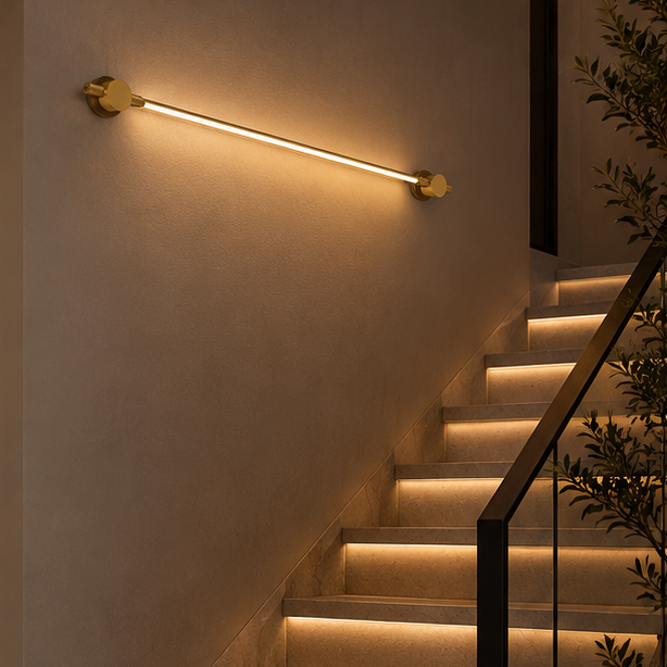 LuxRoyale Modern Brass LED Vanity Light - Stainless Steel Strip Design Wall Mounted Lamp