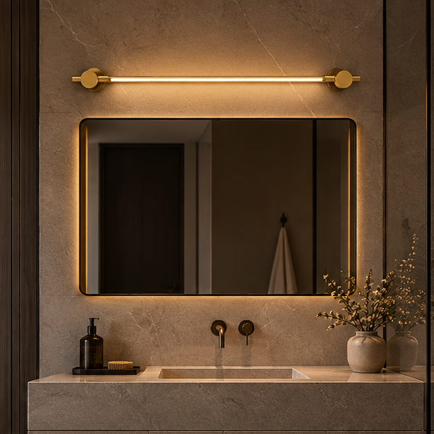 LuxRoyale Modern Brass LED Vanity Light - Stainless Steel Strip Design Wall Mounted Lamp