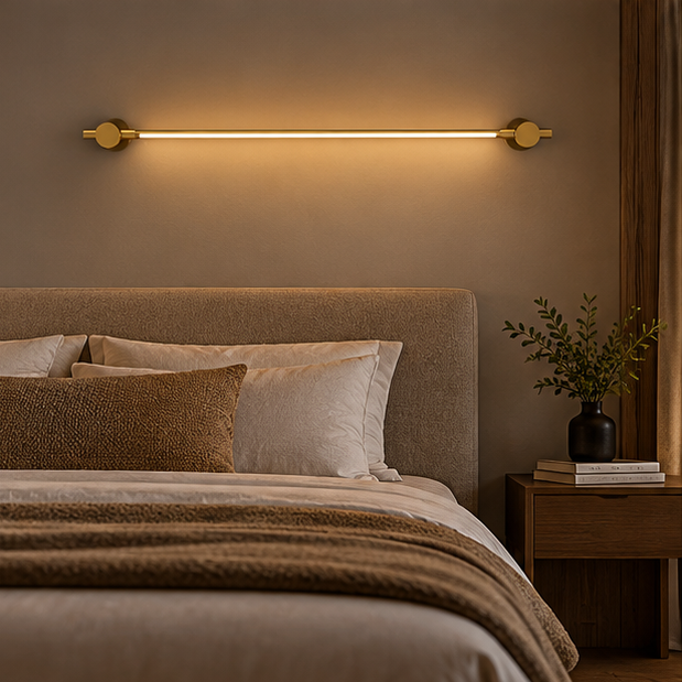 LuxRoyale Modern Brass LED Vanity Light - Stainless Steel Strip Design Wall Mounted Lamp