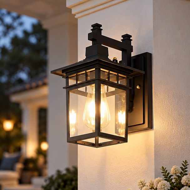 RoyaleGlow Vintage Outdoor Wall Sconce - Waterproof Aluminum Glass Porch Light Fixture