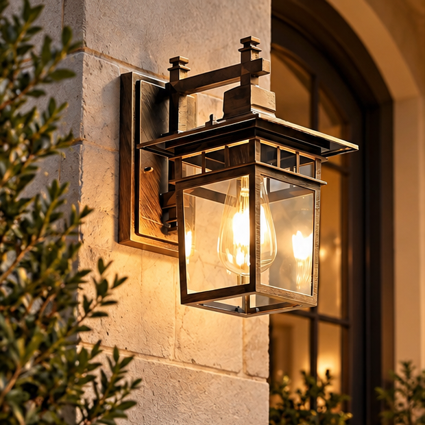 RoyaleGlow Vintage Outdoor Wall Sconce - Waterproof Aluminum Glass Porch Light Fixture