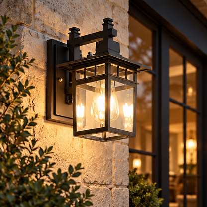 RoyaleGlow Vintage Outdoor Wall Sconce - Waterproof Aluminum Glass Porch Light Fixture